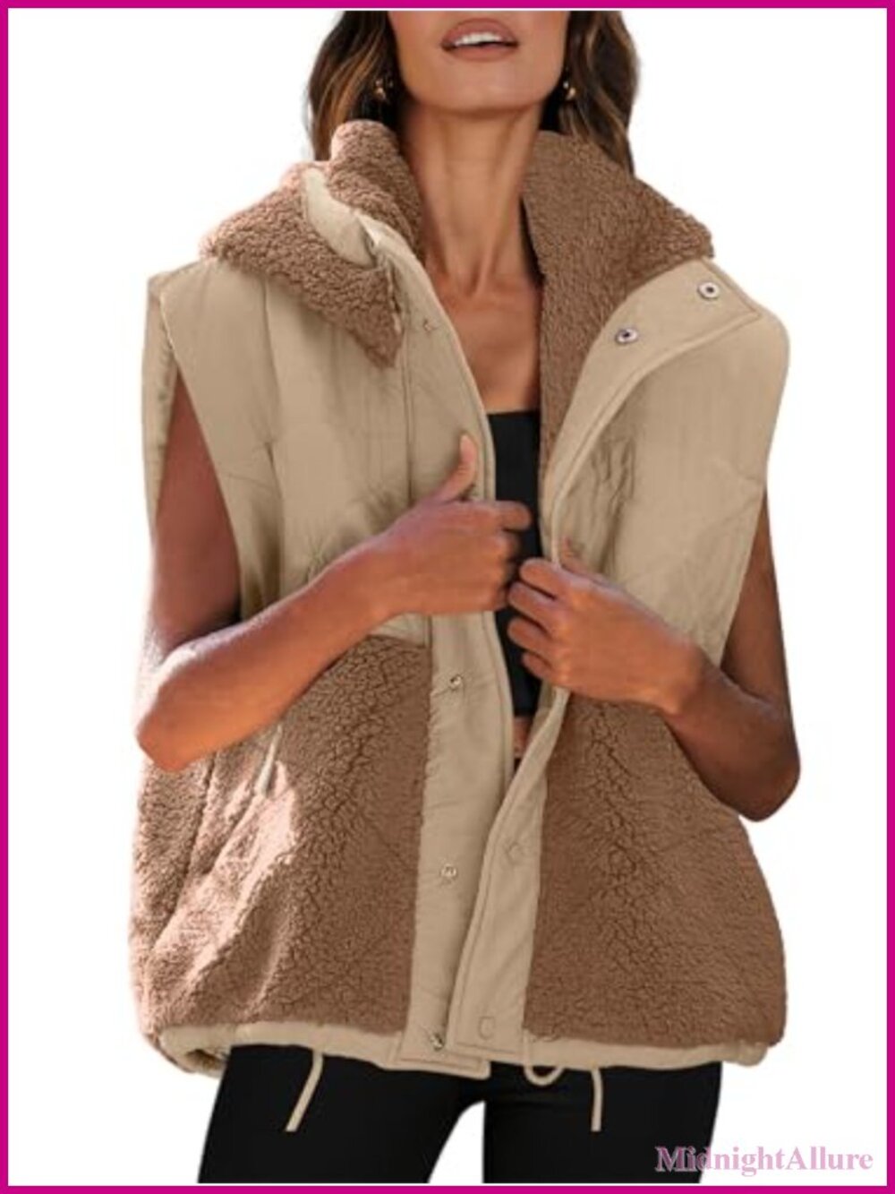 Oversized Sherpa Fleece Quilted Puffer Vest with Hood